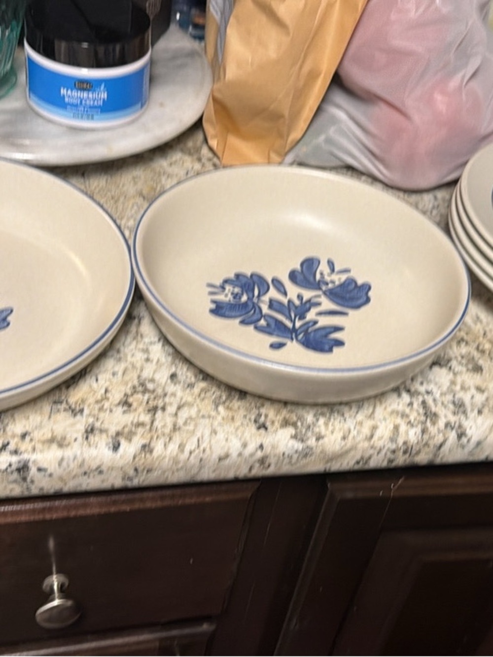 Pfaltzgraff Cream Stoneware Bowl with Blue Floral Motif